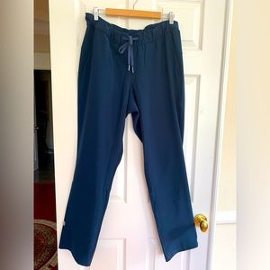 Lululemon Navy Travel Pants: Elastic Waist, Back Logo, Straight Fit, Size 12